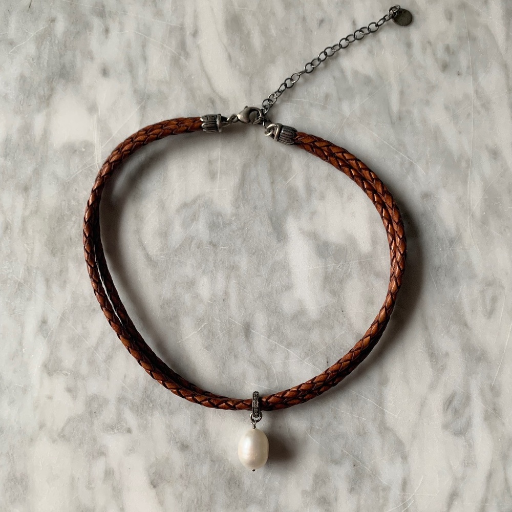 Chan Luu Leather and Pearl Chocker Necklace